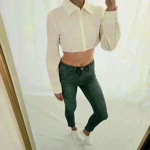 Fred Segal Atoir Cropped White Button Down Collared Long Sleeve Shirt Cotton